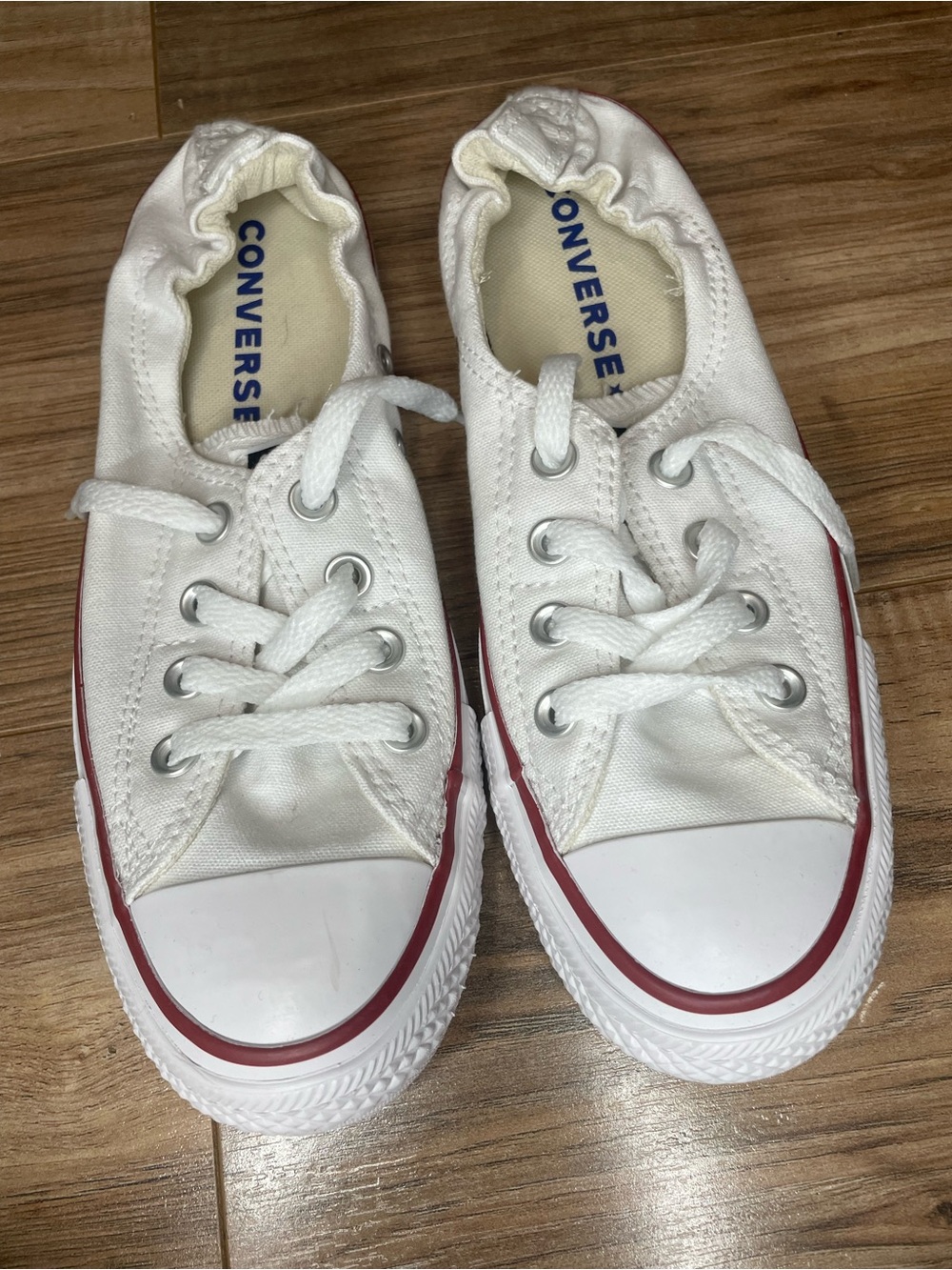 Converse White Low Top Canvas Sneakers with Red Trim